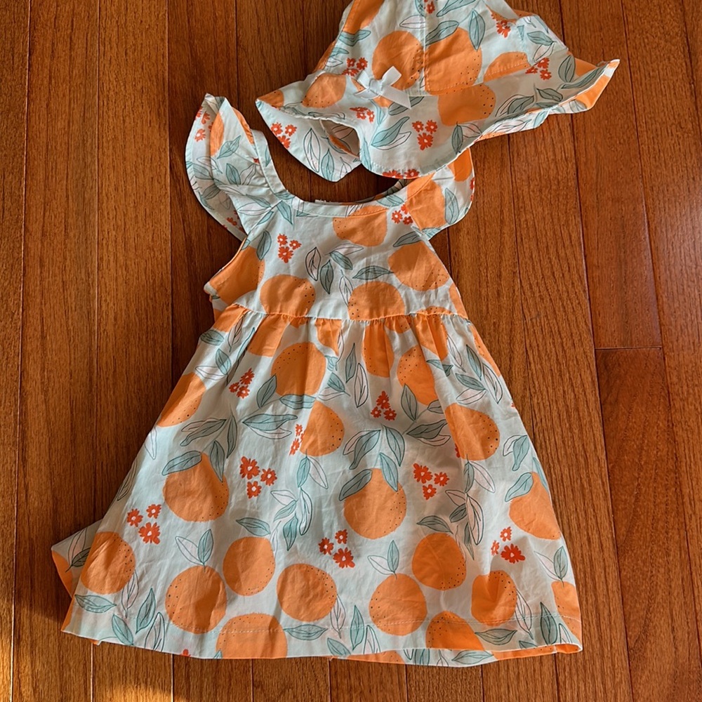 Just One You Carters Oranges Sun Dress with Matching Sun Hat & Diaper Cover NWT